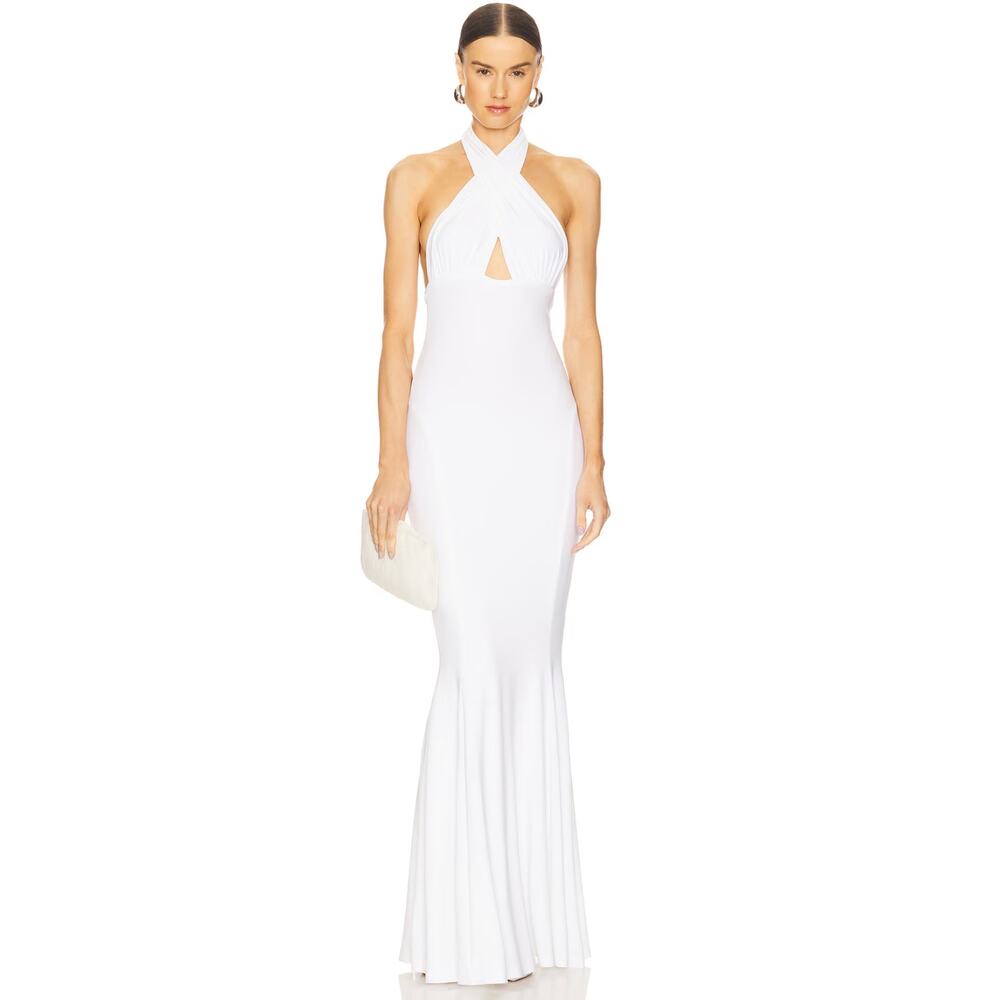 Norma Kamali Halter Fishtail Gown in Snow White